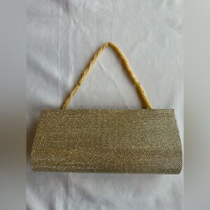 Vintage Mochi Glitter Sparkle Gold Clutch with Beaded Jeweled Strap